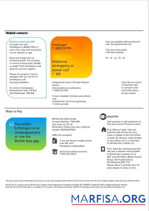 Printable United Kingdom British Gas business utility bill, Word and PDF template, 2 pages 3